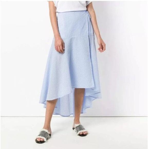 NWT GANNI Charron Asymmetric Wrap Midi Skirt Light Blue Gingham Size 4 - Picture 12 of 12